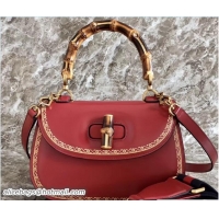 Fashion Gucci Frame Print Round Bamboo Top Handle Bag 488800 Red