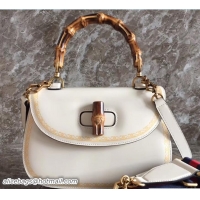 Unique Style Gucci Frame Print Round Bamboo Top Handle Bag 488800 White