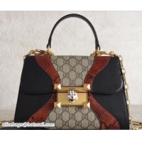 Best Grade Gucci GG Supreme and Leather Osiride Small Top Handle Bag 497996 Black/Snake 2018