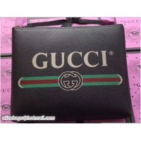 Hot Style Gucci Print Leather Vintage Logo Medium Portfolio Pouch Clutch Bag 500981 Black 2018