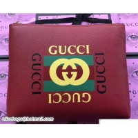 Cheap Gucci Print Leather Vintage Logo Medium Portfolio Pouch Clutch Bag 500981 Red 2018