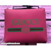 Grade Quality Gucci Print Leather Vintage Logo Medium Portfolio Pouch Clutch Bag 500981 Pink 2018