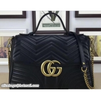 Best Product Gucci GG Marmont Matelassé Chevron Medium Top Handle Bag 498109 Black