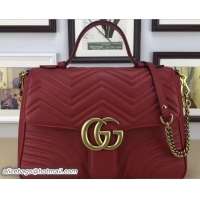 Top Grade Gucci GG Marmont Matelassé Chevron Medium Top Handle Bag 498109 Red