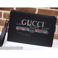 Luxury Gucci Coco Capitán Vintage Logo Portfolio Pouch Clutch Bag 494320 Black