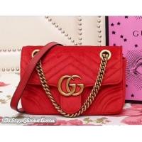 Classic Gucci GG Marmont Matelassé Chevron Velvet Mini Chain Shoulder Bag 446744 Red