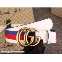 Durable Gucci Width 4cm Web Interlocking G Buckle Belt 411924 White