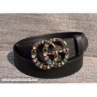 Fashion Gucci 3cm belt black with multicolor crystals buckle 20806 2018