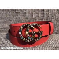 Low Price Gucci 3cm belt red with multicolor crystals buckle 20807 2018