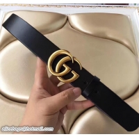 Stylish Gucci Width 38mm Double G Buckle Belt Black With Gold Hardware 20704