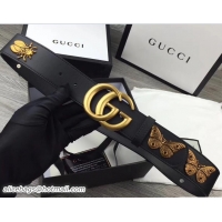 Grade Quality Gucci Width 40mm Metal Animal Insects Studs Double G Buckle Belt 405626 Black