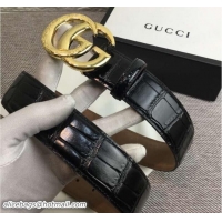 Discount Gucci Width 3.8cm Croco Pattern Leather Belt with Double G Buckle Gold Hardware 20823 2018