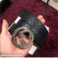 Super Gucci Width 3.8cm Signature Leather Belt with Interlocking G Buckle Silver Hardware 20824 2018