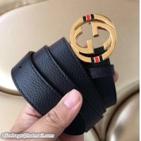 Trendy Design Gucci Width 3.5cm Leather Belt Black with Interlocking G Buckle Gold Hardware 20826 2018