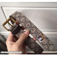 Top Grade Gucci Width 3.5cm Tiger Print GG Supreme Belt with Square Buckle Gold Hardware 434520 2018