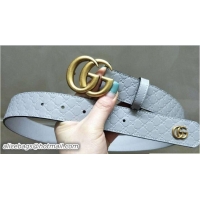 Grade Gucci Width 3.3cm Signature Leather Belt Gray with Double G Buckle Gold Hardware 20828 2018