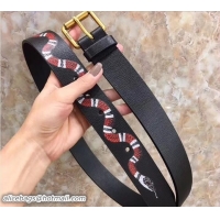 Unique Style Gucci Width 3.5cm Kingsnake Print Black Leather Belt with Square Buckle Gold Hardware 434520 2018