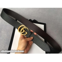 Pretty Style Gucci Width 3.8cm Grained Leather Belt Black/Coffee with Double G Buckle Gold Hardware 20819 2018