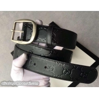 Charming Gucci Width 3.8cm Signature Leather Belt with Square Buckle Silver Hardware 20820 2018