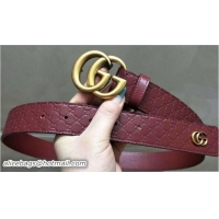 Fashion Gucci Width 3.3cm Signature Leather Belt Burgundy with Double G Buckle Gold Hardware 20831 2018