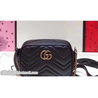 Good Product Gucci GG Marmont Matelassé Chevron Mini Chain Shoulder Camera Bag 448065 Black