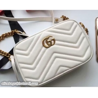 Good Quality Gucci GG Marmont Matelassé Chevron Mini Chain Shoulder Camera Bag 448065 White