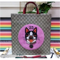 Luxurious Gucci GG Supreme Boston Terriers Bosco Tote Bag 450950 Pink Patch 2018