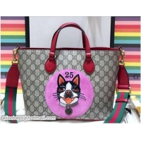 Luxury Gucci GG Supreme Boston Terriers Bosco Tote Bag 473887 Pink Patch 2018