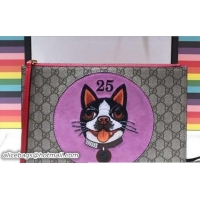 Grade Gucci GG Supreme Boston Terriers Bosco Pouch Clutch Bag 506280 Pink Patch 2018