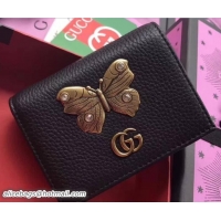 Stylish Gucci Leather Card Case With Butterfly 499361 Black 2018