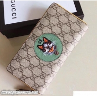 Duplicate Gucci GG Supreme Zip Around Wallet with Boston Terriers Bosco Patch 506279 Green 2018