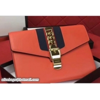 Best Product Gucci Sylvie Web Leather Small Wristlet Clutch Bag 477627 Orange 2018