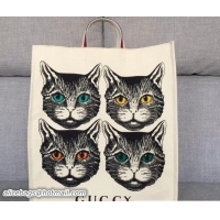 Purchase Gucci Cotton Canvas Guccy Cat Print Tote Bag 484690 2018