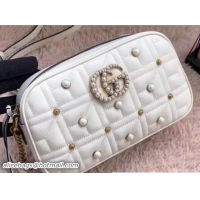 Good Looking Gucci GG Marmont Chevron Pearl and Stud Shoulder Small Bag 447632 White 2018