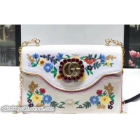 Good Quality Gucci Floral And Mystic Cat Embroidered Cotton Linen Canvas Small Shoulder Bag 499617 2018