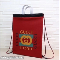 Classic Hot Gucci Print Leather Vintage Logo Drawstring Backpack Bag 494053 Red 2018