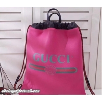 Duplicate Gucci Print Leather Vintage Logo Drawstring Backpack Bag 494053 Fuchsia 2018