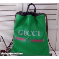 Pretty Style Gucci Print Leather Vintage Logo Drawstring Backpack Bag 494053 Green 2018