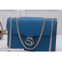 Top Design Gucci Interlocking G Buckle Chain Leather Shoulder Large Bag 510303 Cyan 2018