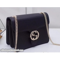 Charming Gucci Interlocking G Buckle Chain Leather Shoulder Small Bag 510304 Black 2018