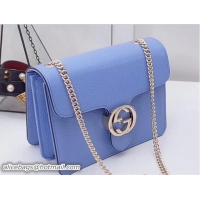 Unique Discount Gucci Interlocking G Buckle Chain Leather Shoulder Small Bag 510304 Sky Blue 2018