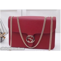 Discount Gucci Interlocking G Buckle Chain Leather Shoulder Large Bag 510303 Red 2018