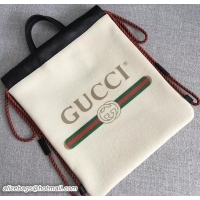 Best Product Gucci Print Leather Vintage Logo Drawstring Small Backpack Bag 523586 White 2018