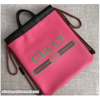 Top Grade Gucci Print Leather Vintage Logo Drawstring Small Backpack Bag 523586 Fuchsia 2018