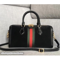 Hot Style Gucci Ophidia Web Medium Top Handle Bag 524532 Black Suede 2018