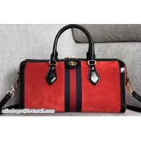 Hot Style Gucci Ophidia Web Medium Top Handle Bag 524532 Red Suede 2018