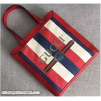 Good Quality Gucci Sylvie Baiadera Striped Linen Canvas Vintage Logo Print Medium Tote Bag 523781 2018