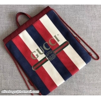 Luxury Gucci Sylvie Baiadera Striped Linen Canvas Vintage Logo Print Medium Drawstring Backpack Bag 473872 2018