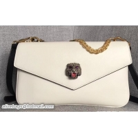 Stylish Gucci Double G And Feline Head With Crystals Medium Double Shoulder Bag 524822 White/Black 2018