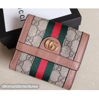 Original Cheap Gucci Ophidia GG Web French Flap Wallet 523173 Nude Pink 2018